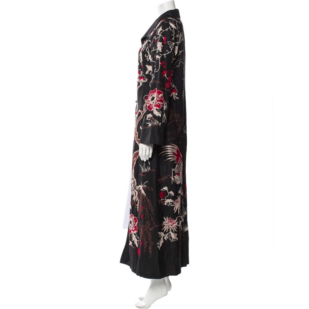 Vintage SUE WONG Floral Print Embroidered Appliqué  Asian Inspired Trench Coat - Picture 3 of 16
